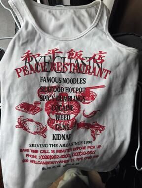 Japanese Brand RYE CHASIN Red White Thermal Graphic Tank Top size L
